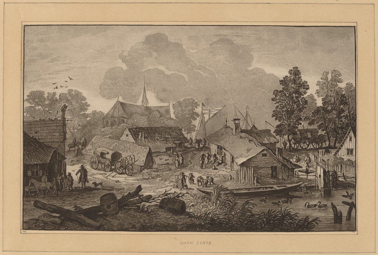 Village avec étang - Cornelis Ploos van Amstel