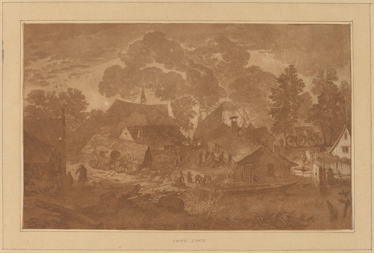 Village avec étang - Cornelis Ploos van Amstel