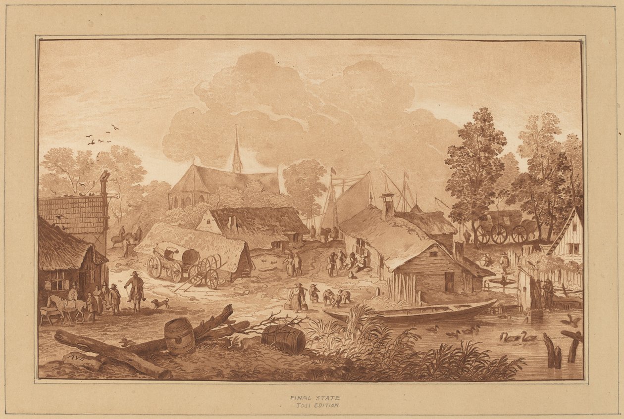 Village avec étang - Cornelis Ploos van Amstel