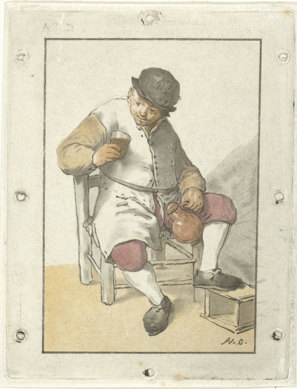 Paysans assis avec une cruche - Cornelis Ploos van Amstel