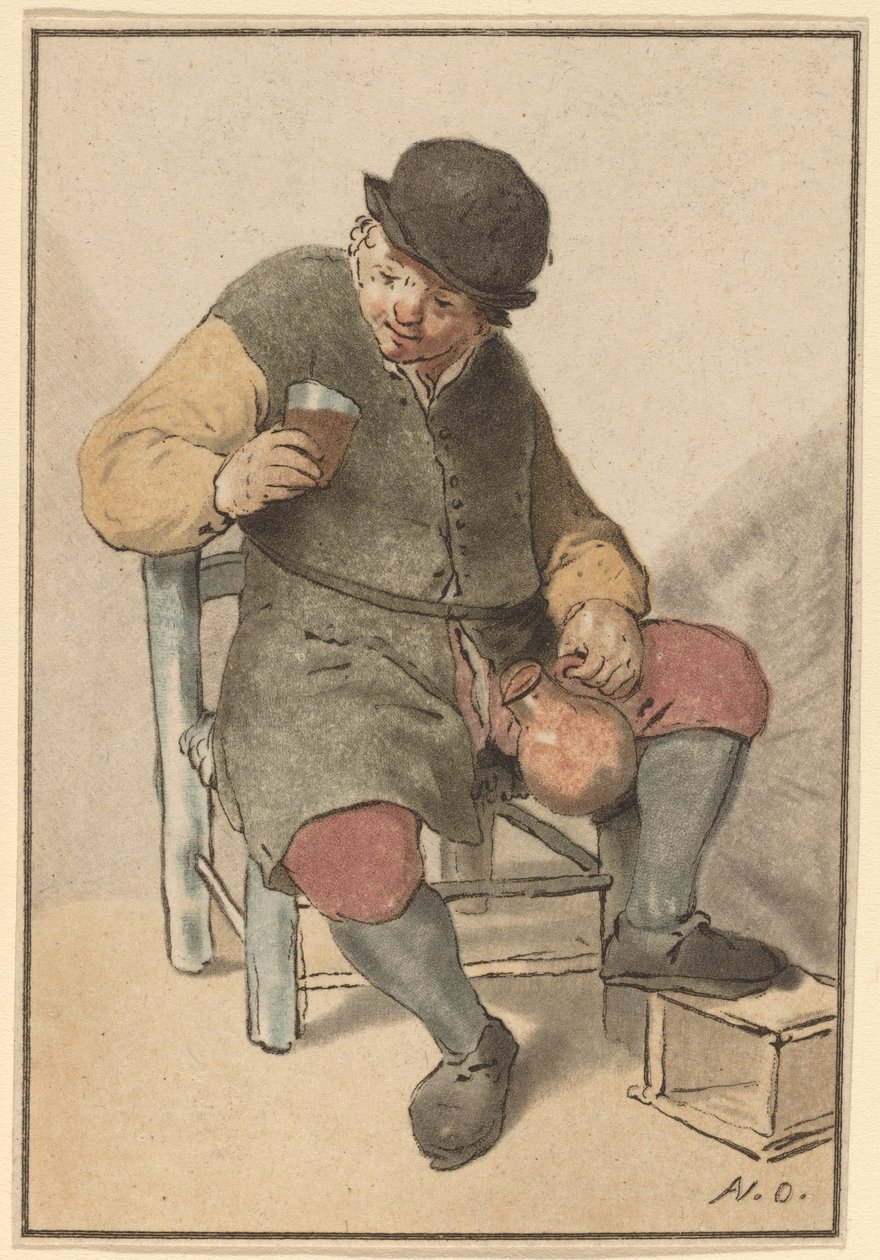 Paysanne assise avec une cruche - Cornelis Ploos van Amstel after Adriaen