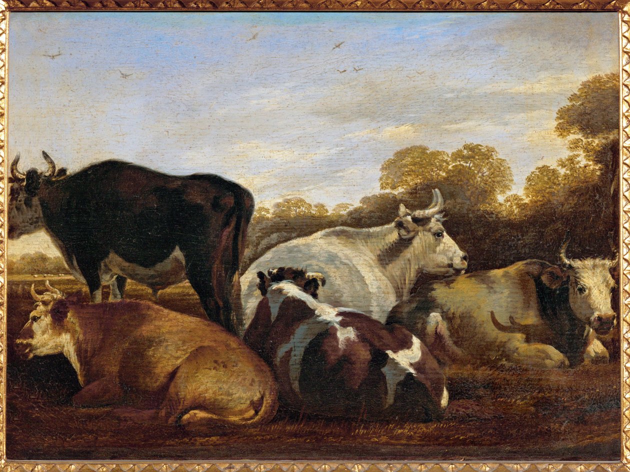 Vaches (peinture sur bois de chêne) - Cornelis Saftleven
