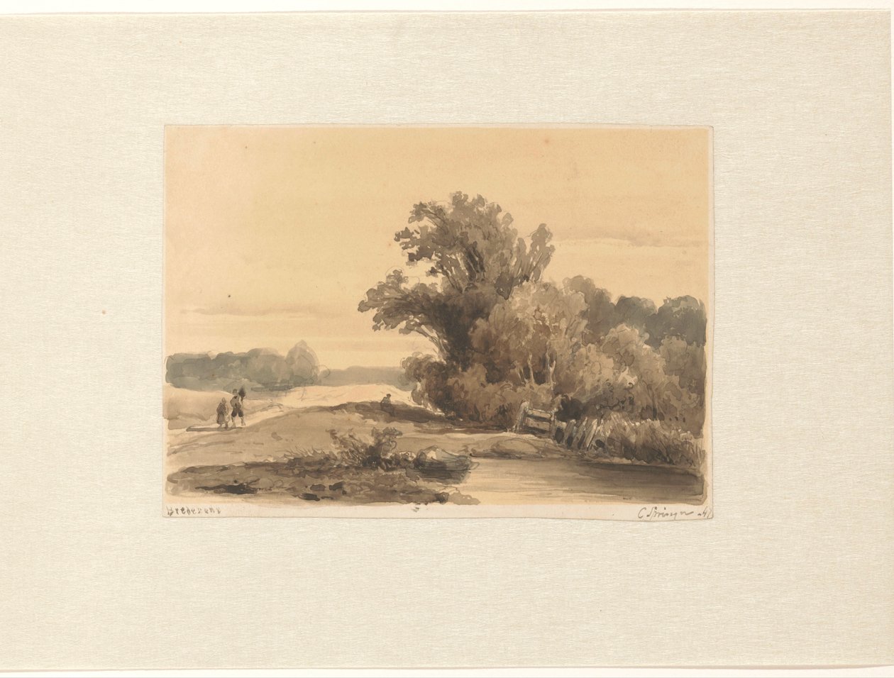 Paysage près de Brederode avec des promeneurs sur un chemin - Cornelis Springer