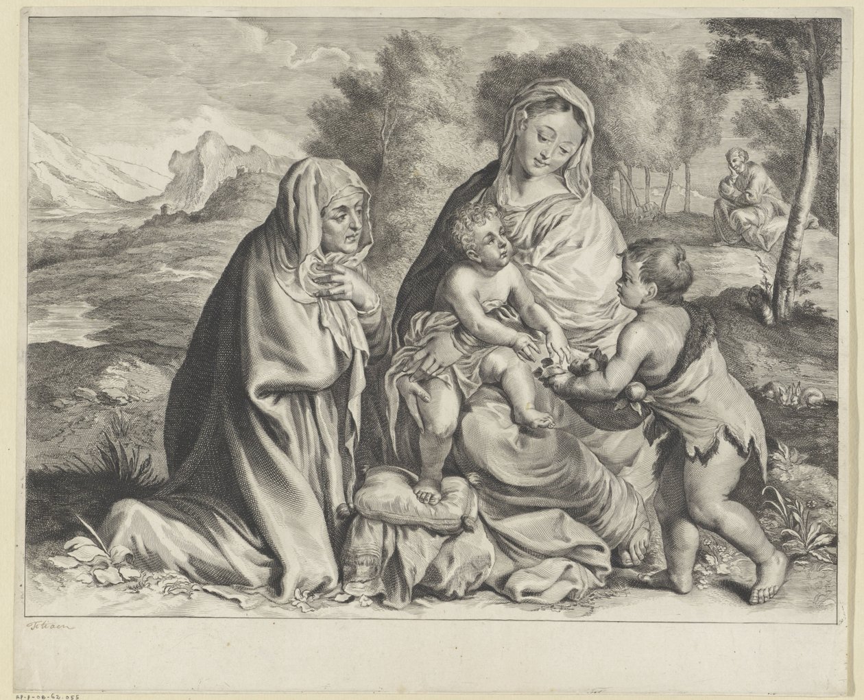 Paysage avec la Sainte Famille, Jean-Baptiste et Élisabeth - Cornelis Visscher (II)