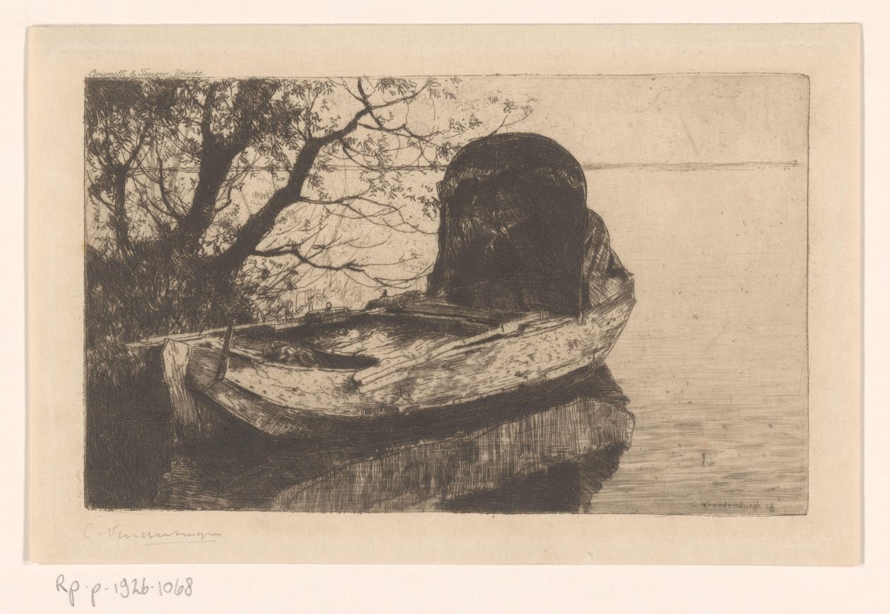 Barque amarrée avec un auvent - Cornelis Vreedenburgh (signed by artist)
