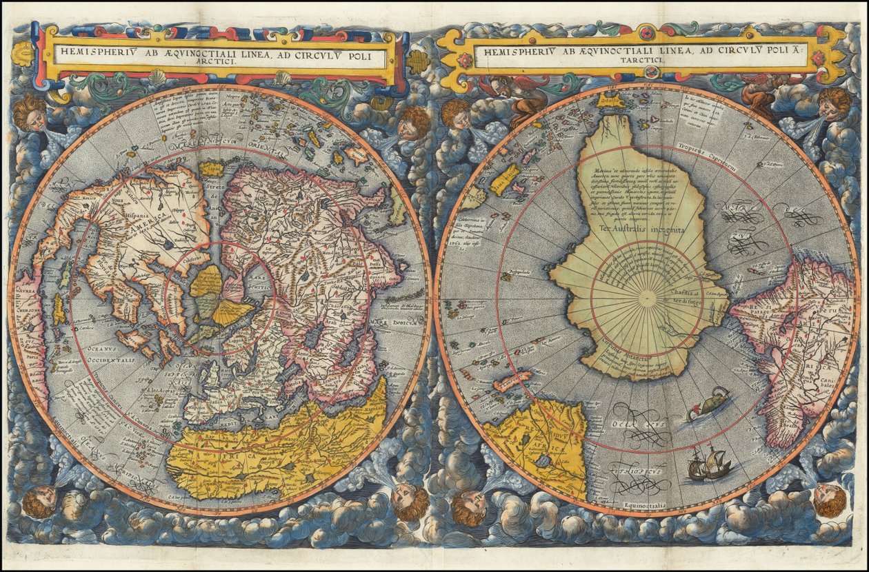 Hemispheriu ab Aequinoctiali Linea, ad Circulu Poli Atarctici - coloré - Cornelis de Jode