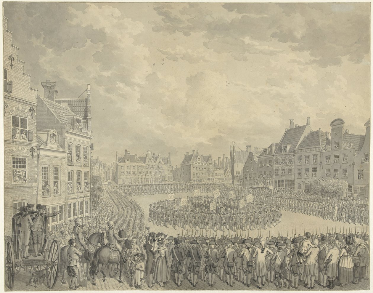 Prestation de serment du Collège des Commissaires par les officiers de la milice sur le Neude à Utrecht, 1786 - Cornelis van Cuylenburgh (II) (signed by artist)