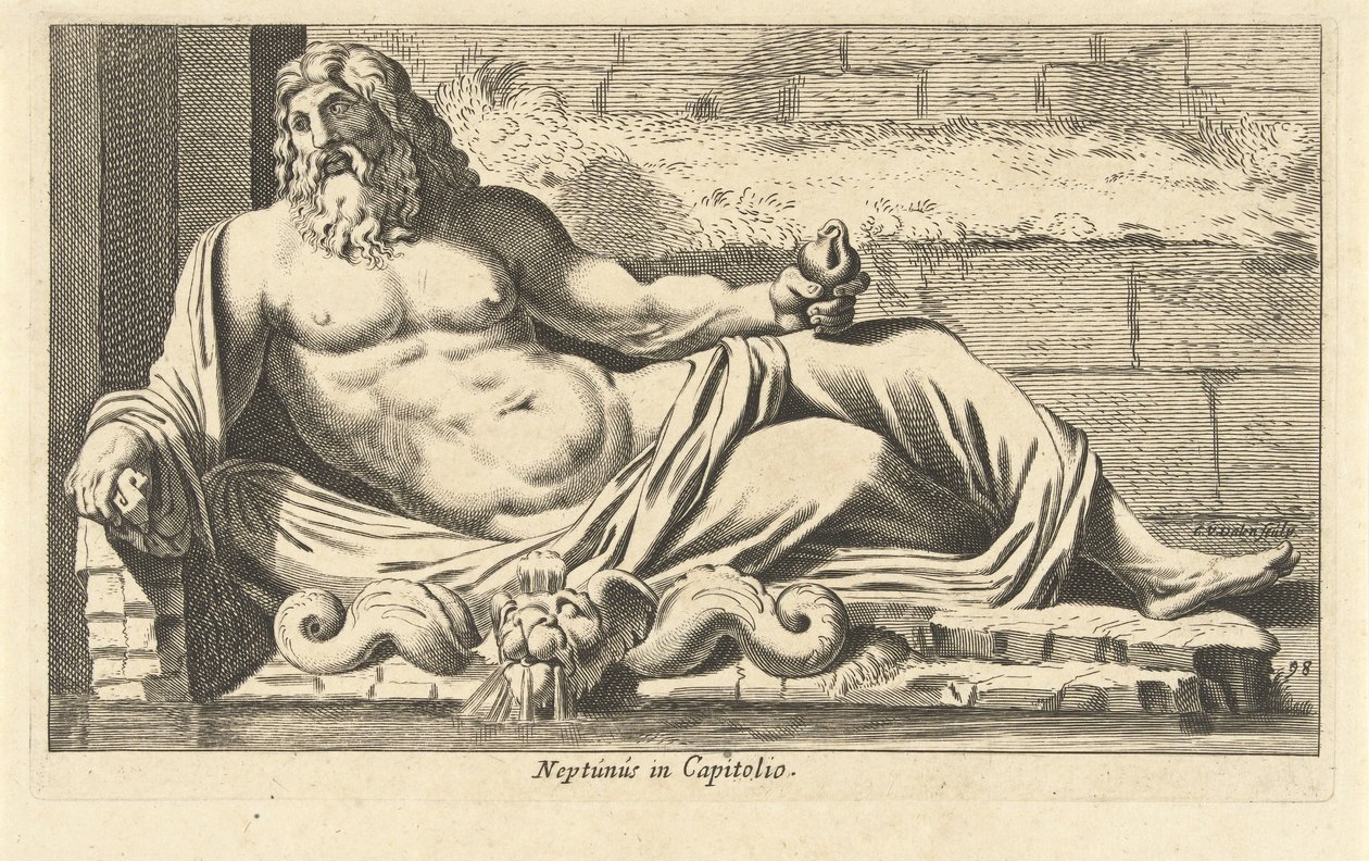 Statue de Neptune près de la fontaine au Capitole à Rome - Cornelis van Dalen (I)