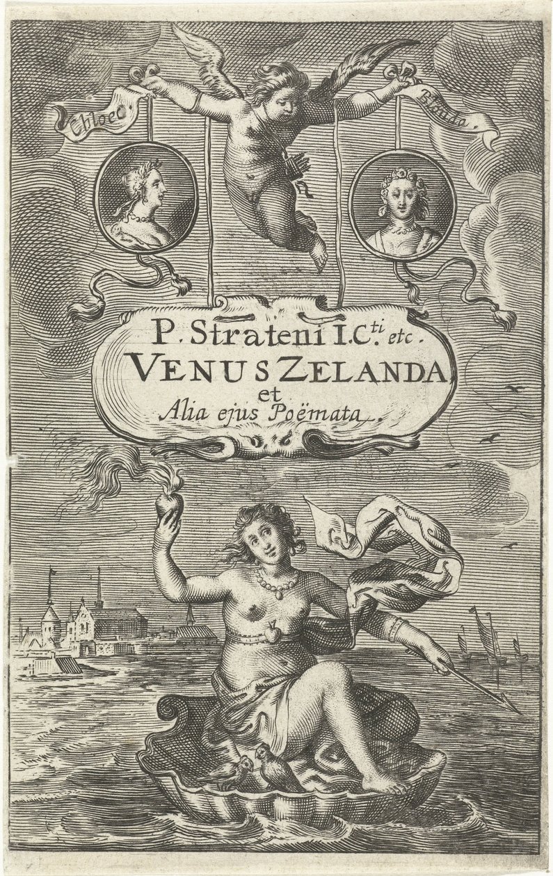 Vénus sur une coquille avec un cœur enflammé et une flèche - Cornelis van Dalen (I)
