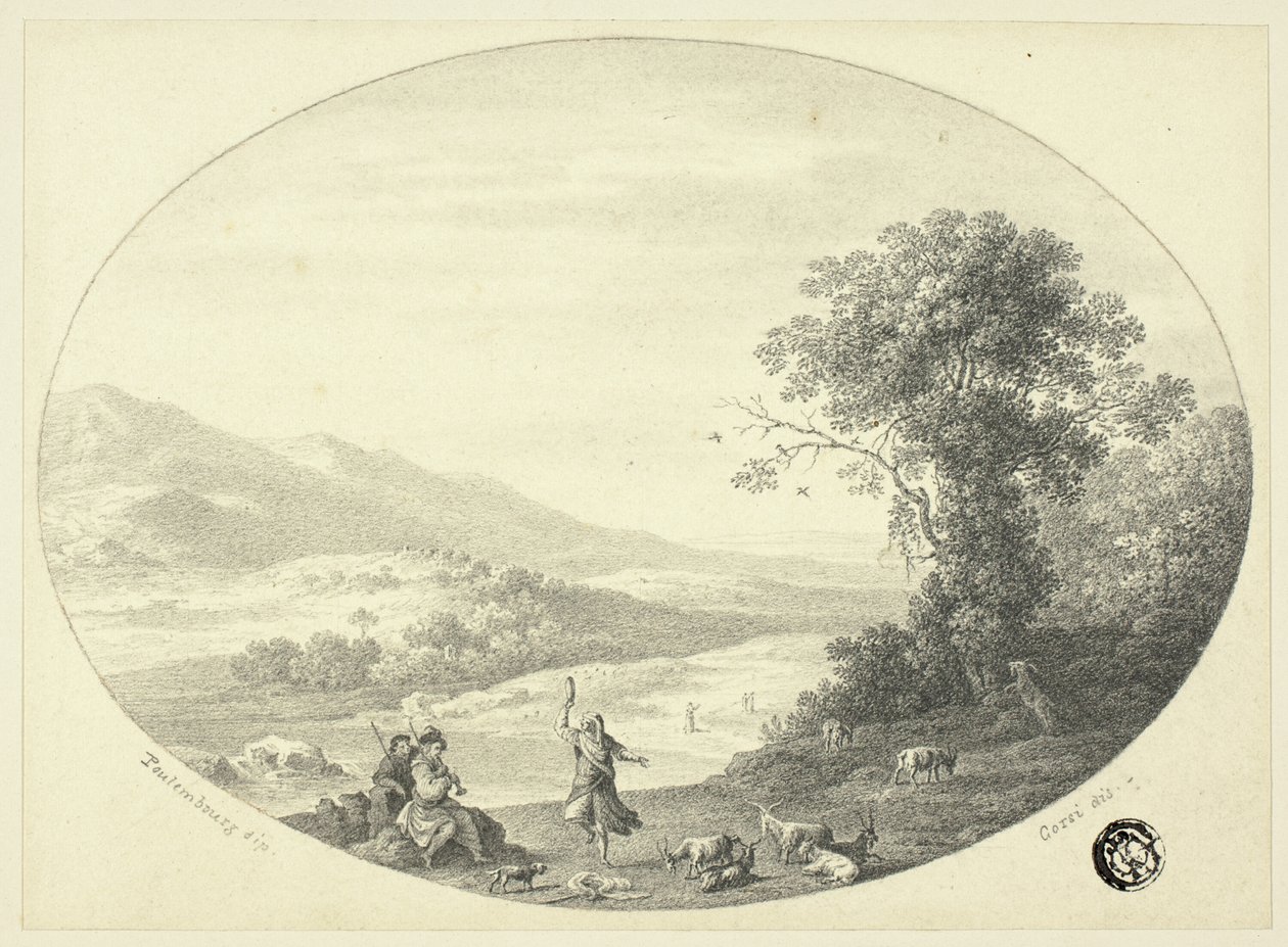 Paysage italianisant avec danseur, musiciens et chèvres - Cornelis van Poelenburgh