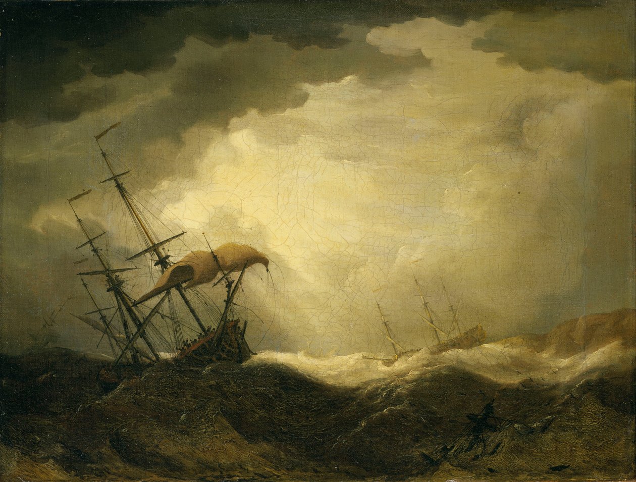 Navires poussés sur un rivage rocheux par une mer agitée, fin du 17e siècle - Cornelis van de Velde