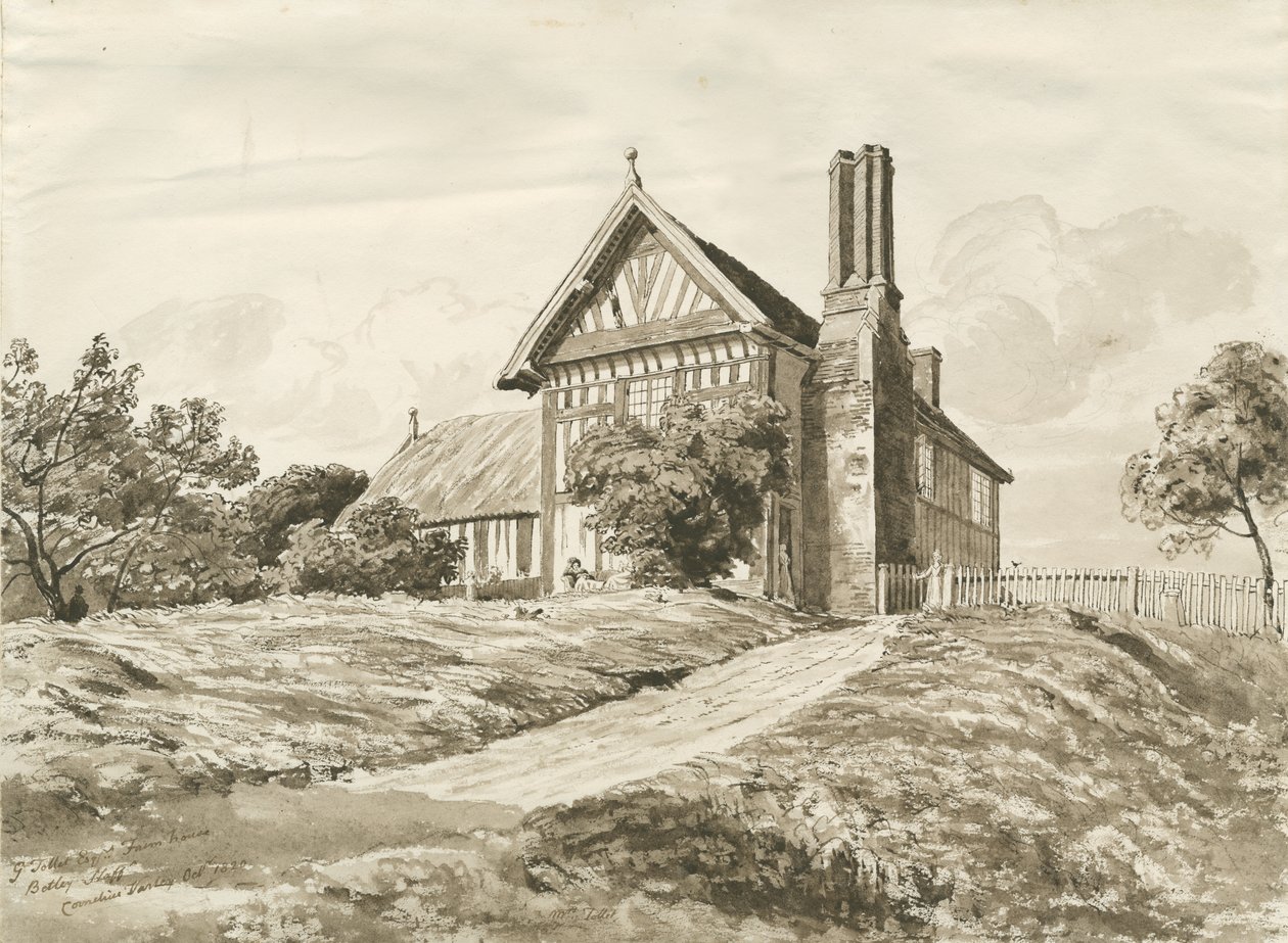 Betley - Ferme: dessin à la plume et au lavis sépia, Oct 1820 - Cornelius Varley