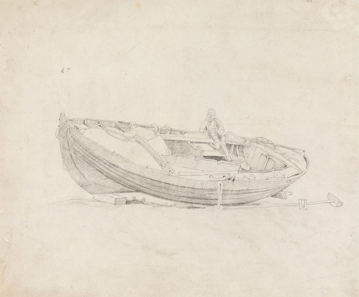 Étude de bateau amarré avec figure assise - Cornelius Varley