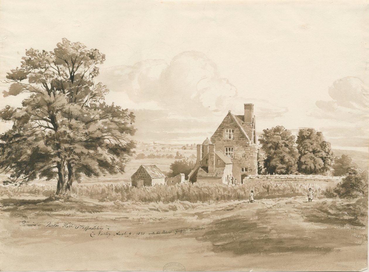 Tettenhall - Perton Hall : dessin au lavis sépia, 9 août 1820 - Cornelius Varley