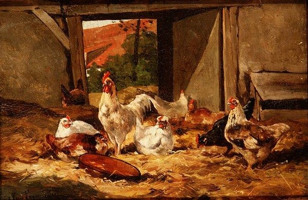 Poules dans une Grange - Cornelius van Leeputten