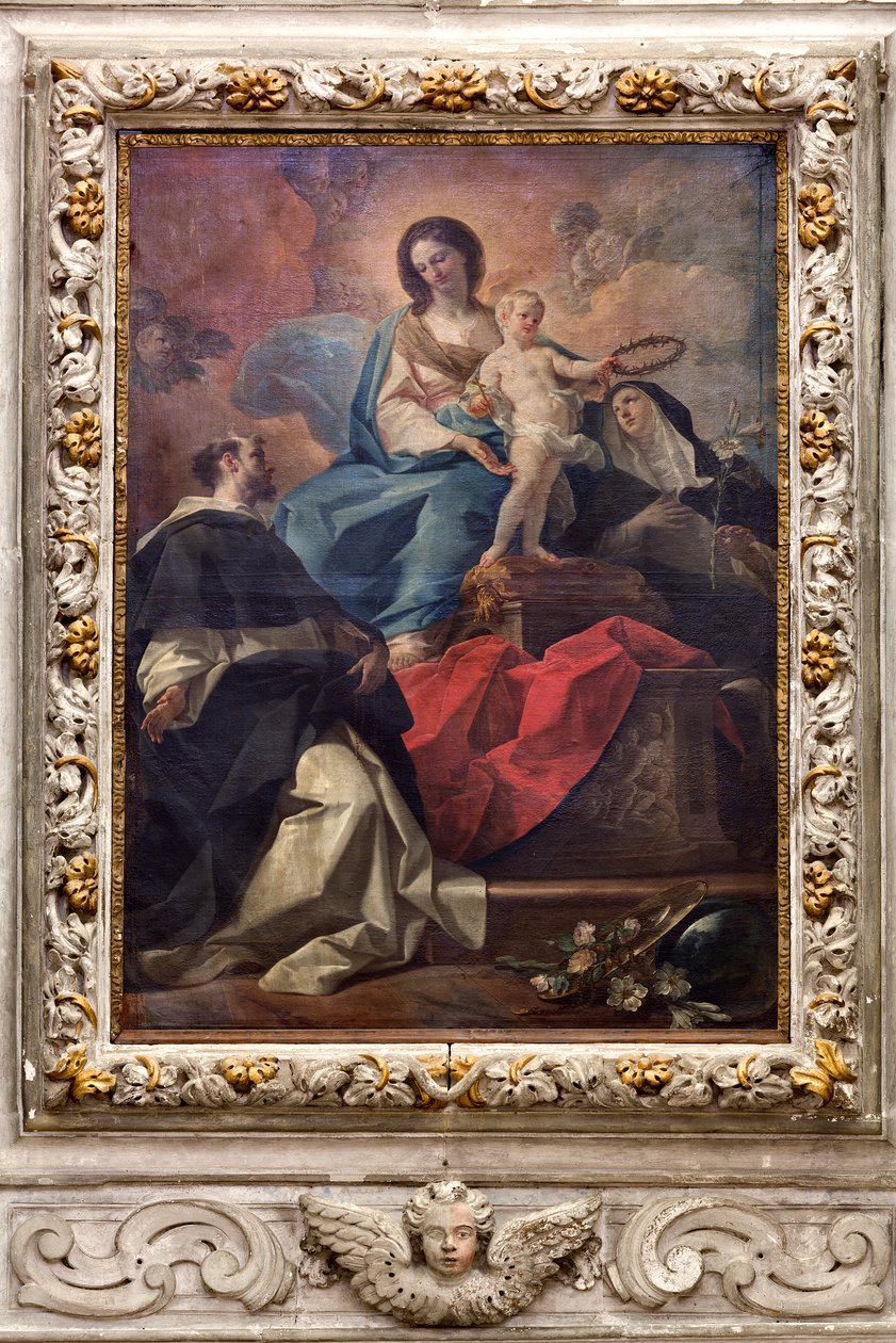 Église SS Salvatore, intérieur, autel du Rosaire, Notre-Dame du Rosaire, toile de Corrado Giaquinto (1703-1766), Poggiardo, Lecce, Pouilles (photo) - Corrado Giaquinto