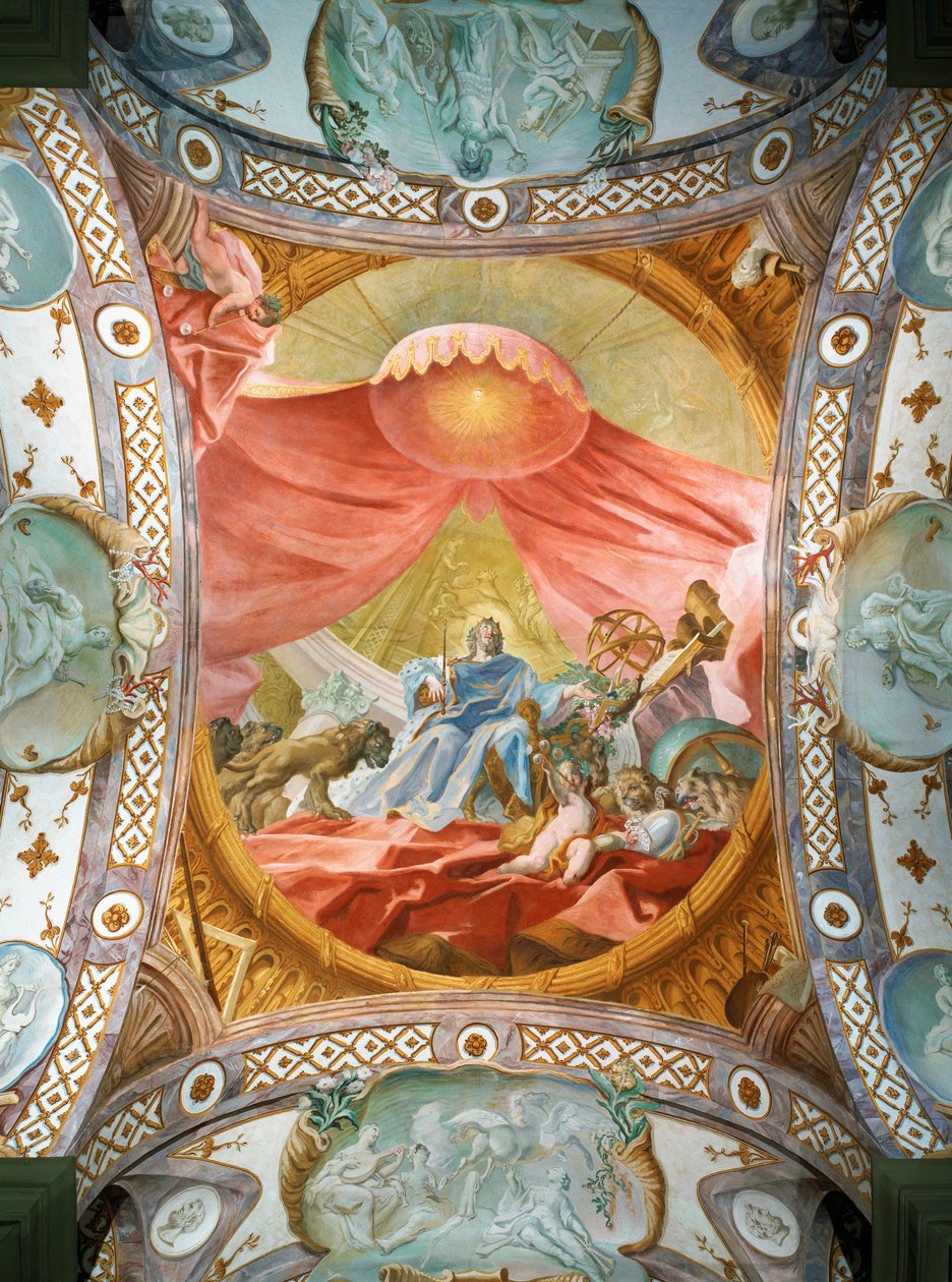Monastère Saint Emmeran, depuis 1812 résidence des Princes Thurn und Taxis : Fresque au plafond de la bibliothèque, Le roi Salomon ... (fresque) - Cosmas Damian Asam