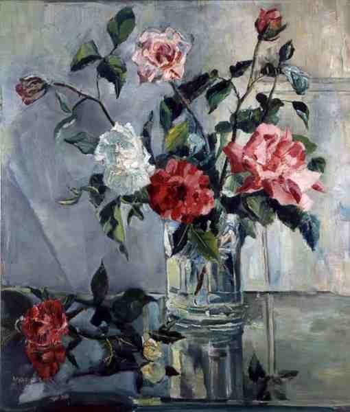Roses sur un rebord dans un vase en verre, c.1922 - Countess Nora  (fl.1927 33) Wydenbruck