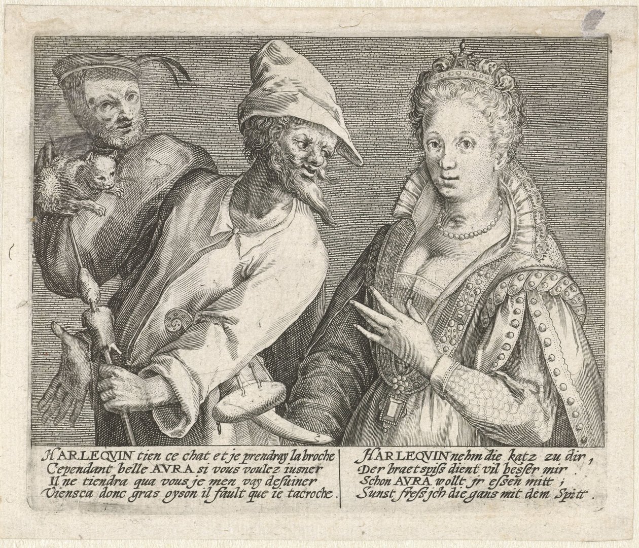 Aura essayant de séduire Arlequin - Crispijn van de Passe (I)