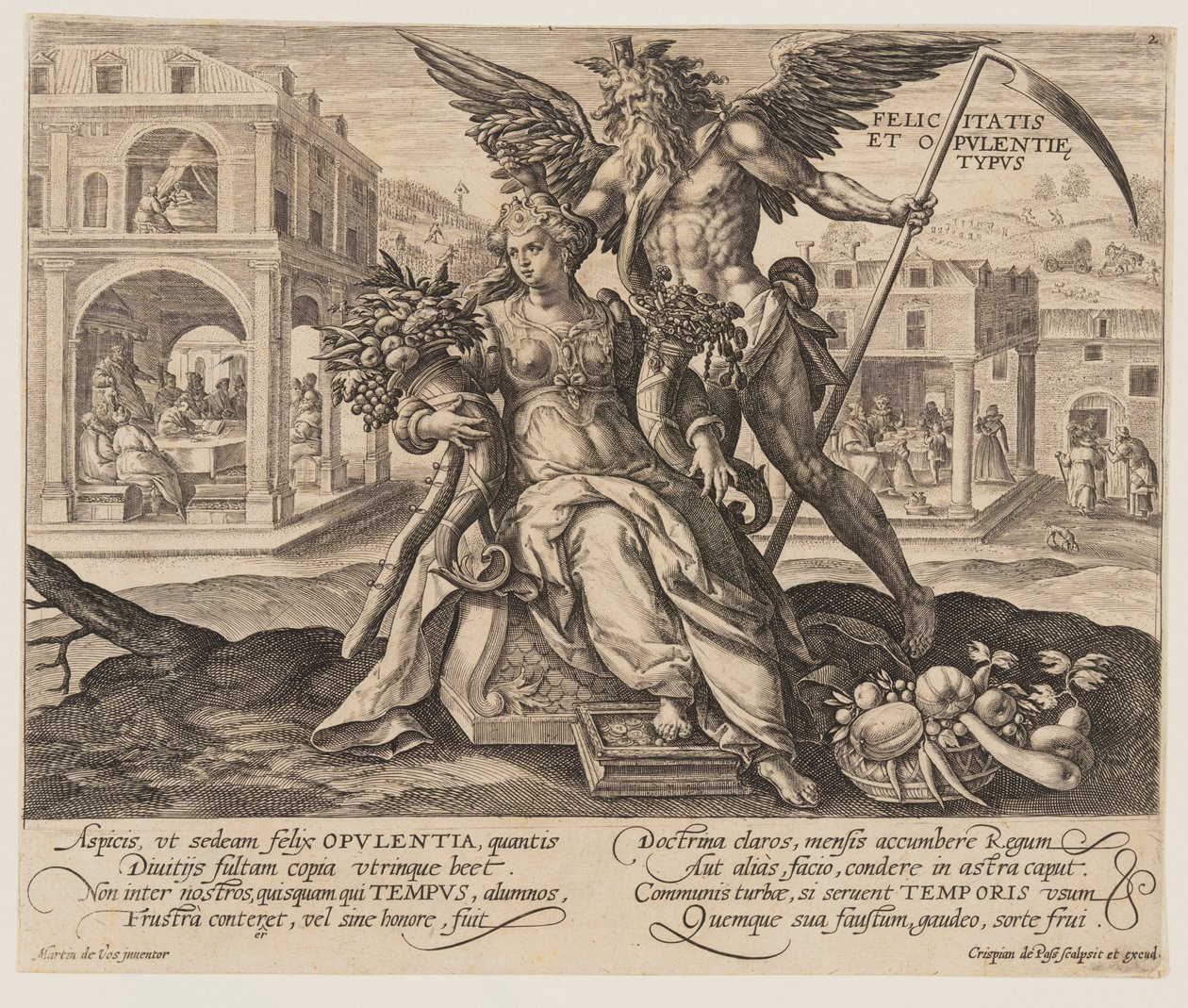 Felicitas et Opulentie Typus, du Temps avec les vertus et les vices - Crispijn van de Passe I