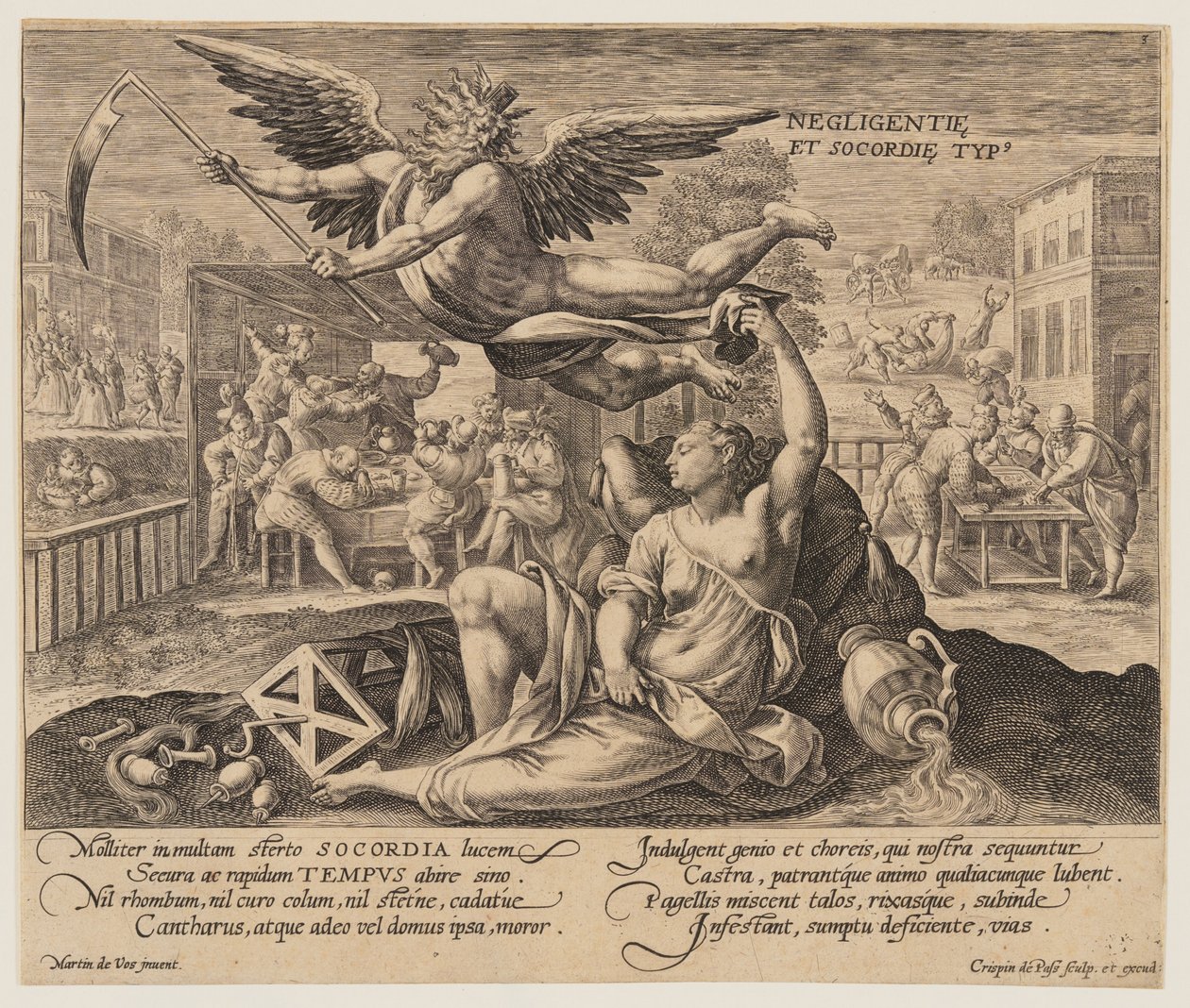 Negligentie et Socordie Typus, du temps avec les vertus et les vices - Crispijn van de Passe I