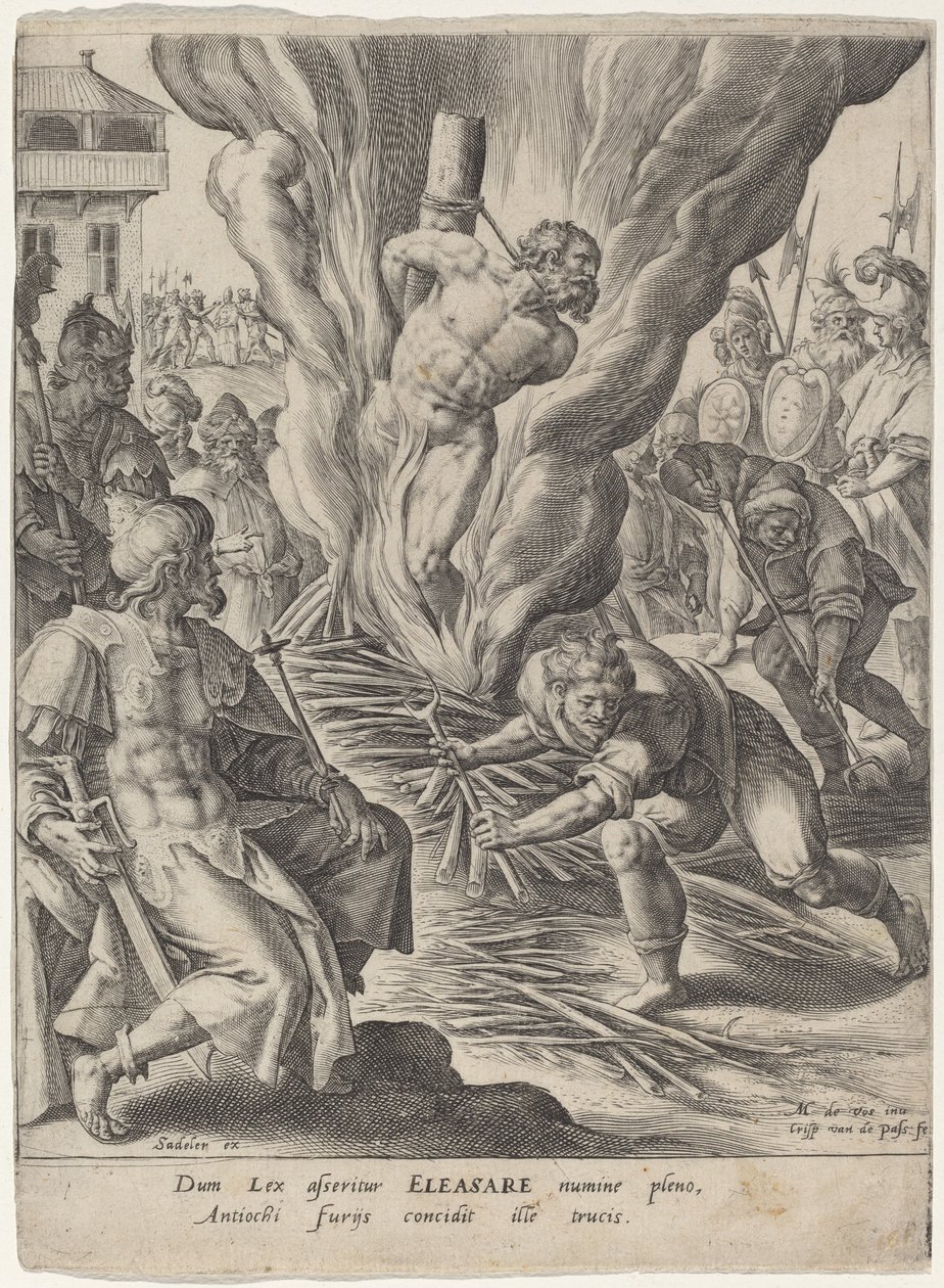 Éléazar brûlé par Antiochus - Crispijn van de Passe I after Maarten de Vos
