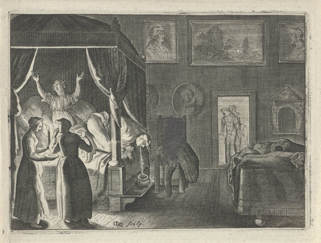 Homme vomissant au lit - Crispijn van den Queborn