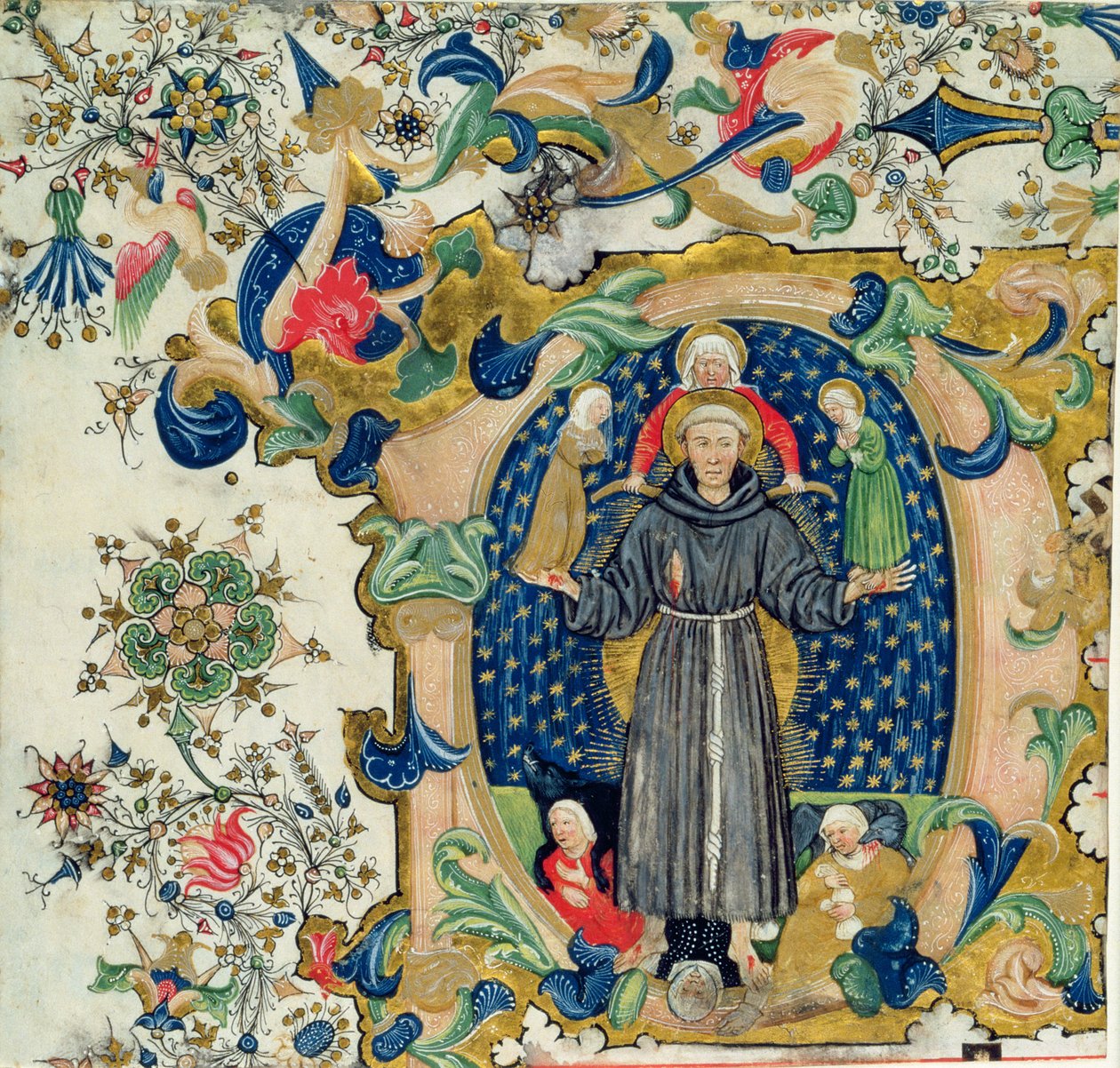 Saint François en gloire entouré de Chasteté, Pauvreté et Obéissance avec Luxure et Avarice à ses pieds - Cristoforo Cortese