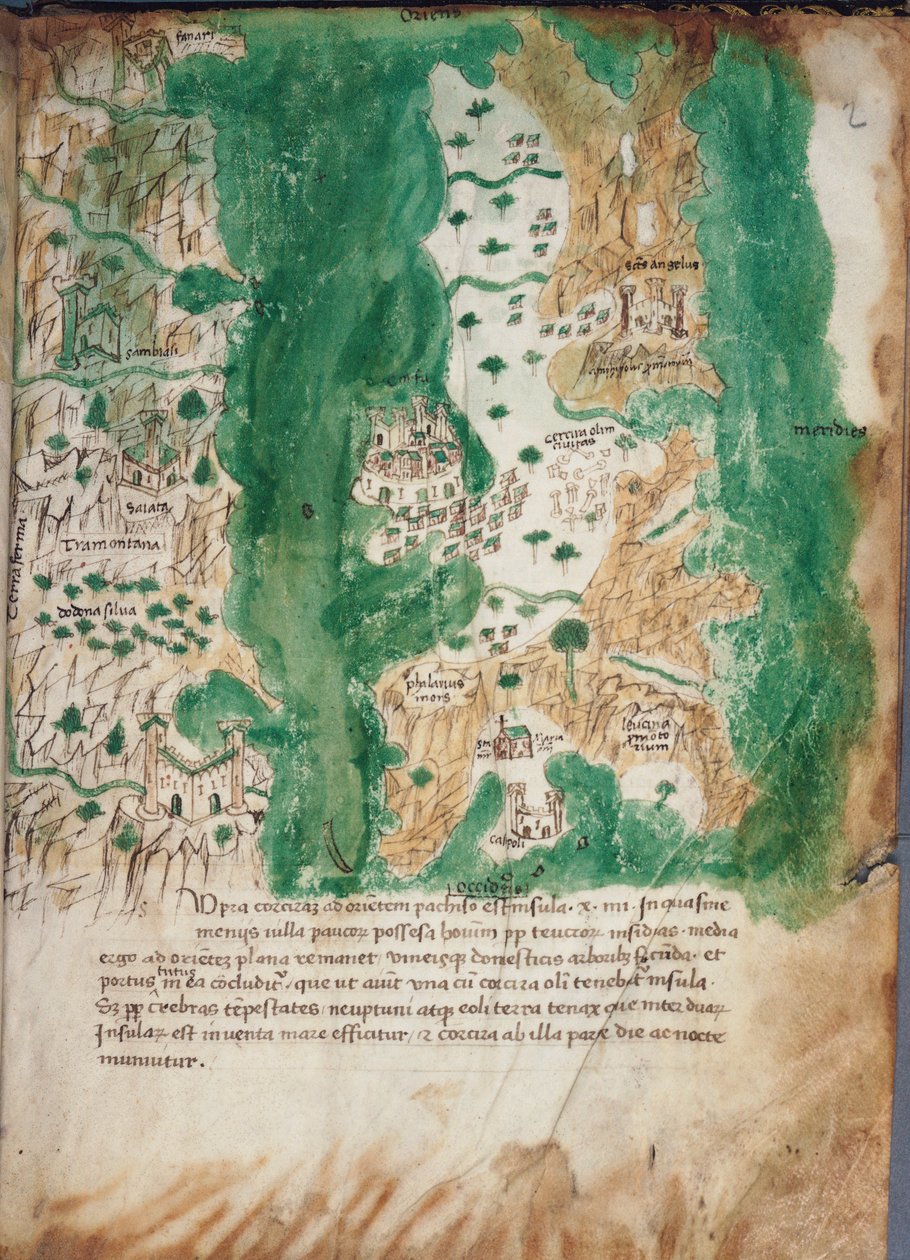 Carte de Corfou et du continent adjacent, vers 1420 - Cristoforo Buondelmonti
