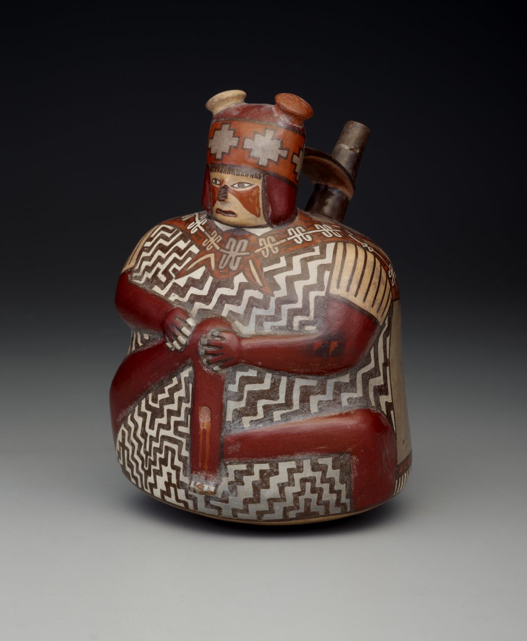 Vase Dépeignant un Guerrier Blessé, Période Intermédiaire Ancienne, Phase Nazca 7, c.500-600 - Culture Nazca