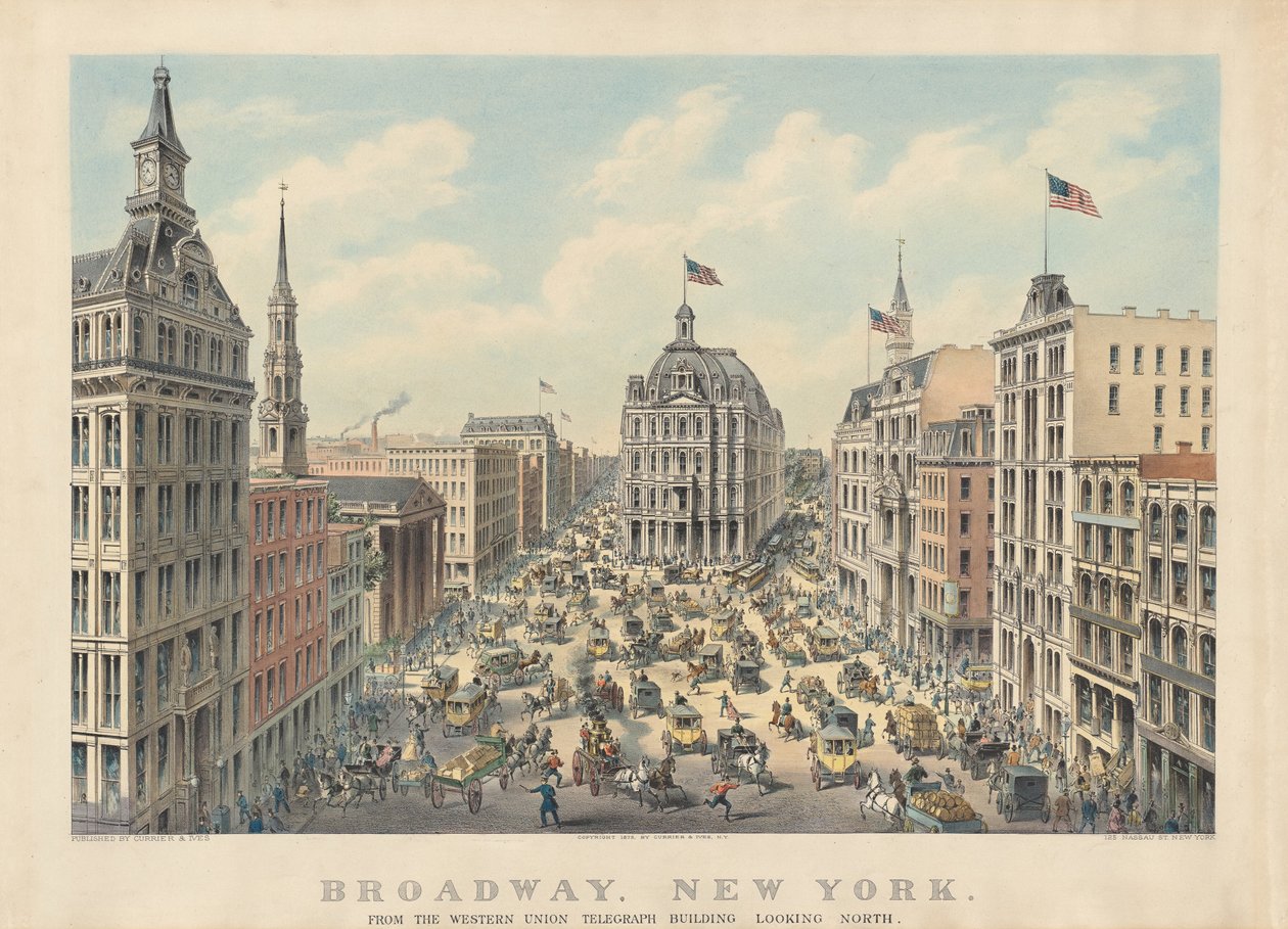Broadway, New York : Depuis le bâtiment Western Union Telegraph en regardant vers le nord - Currier and Ives