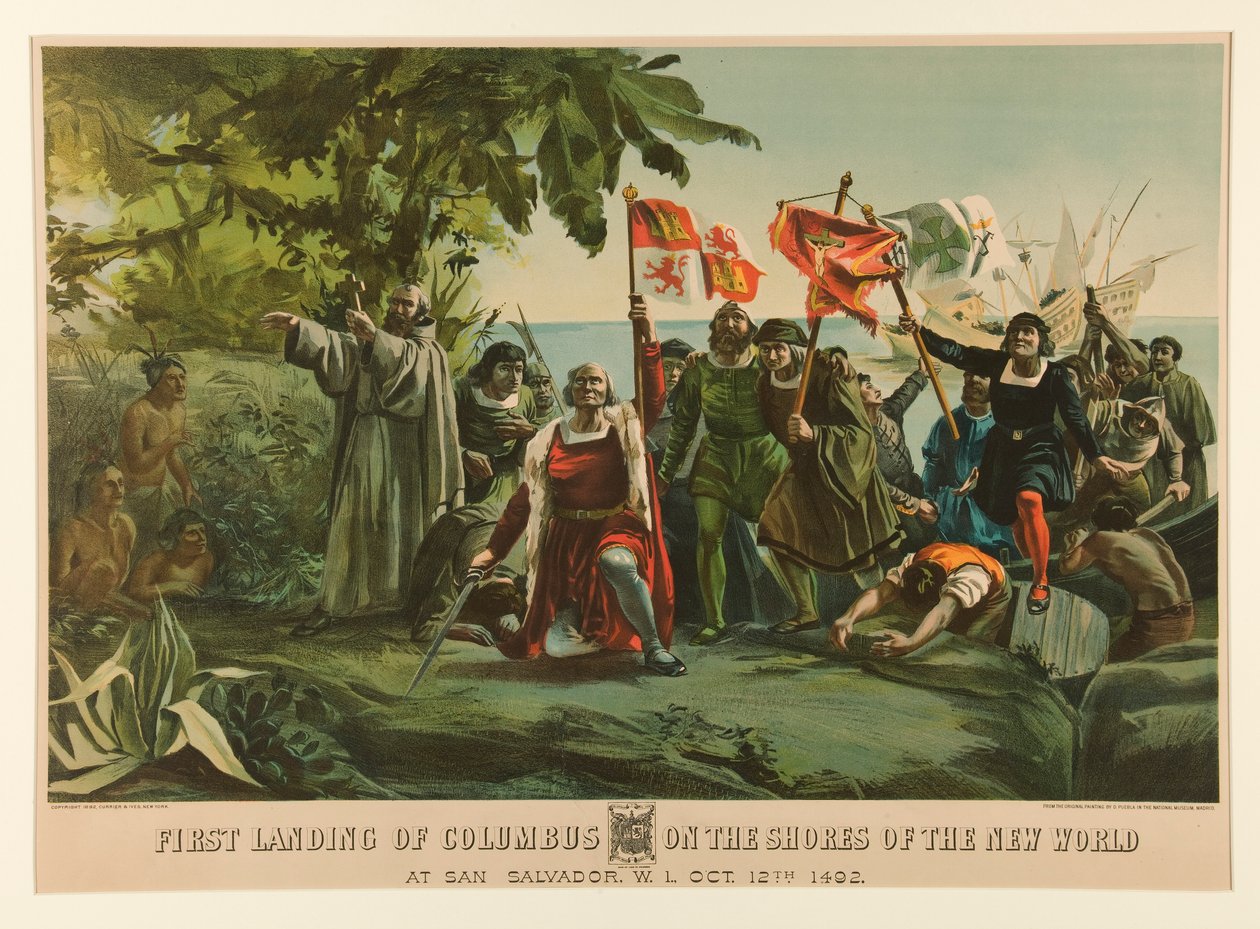 Premier débarquement de Colomb sur les rives du Nouveau Monde - Currier and Ives