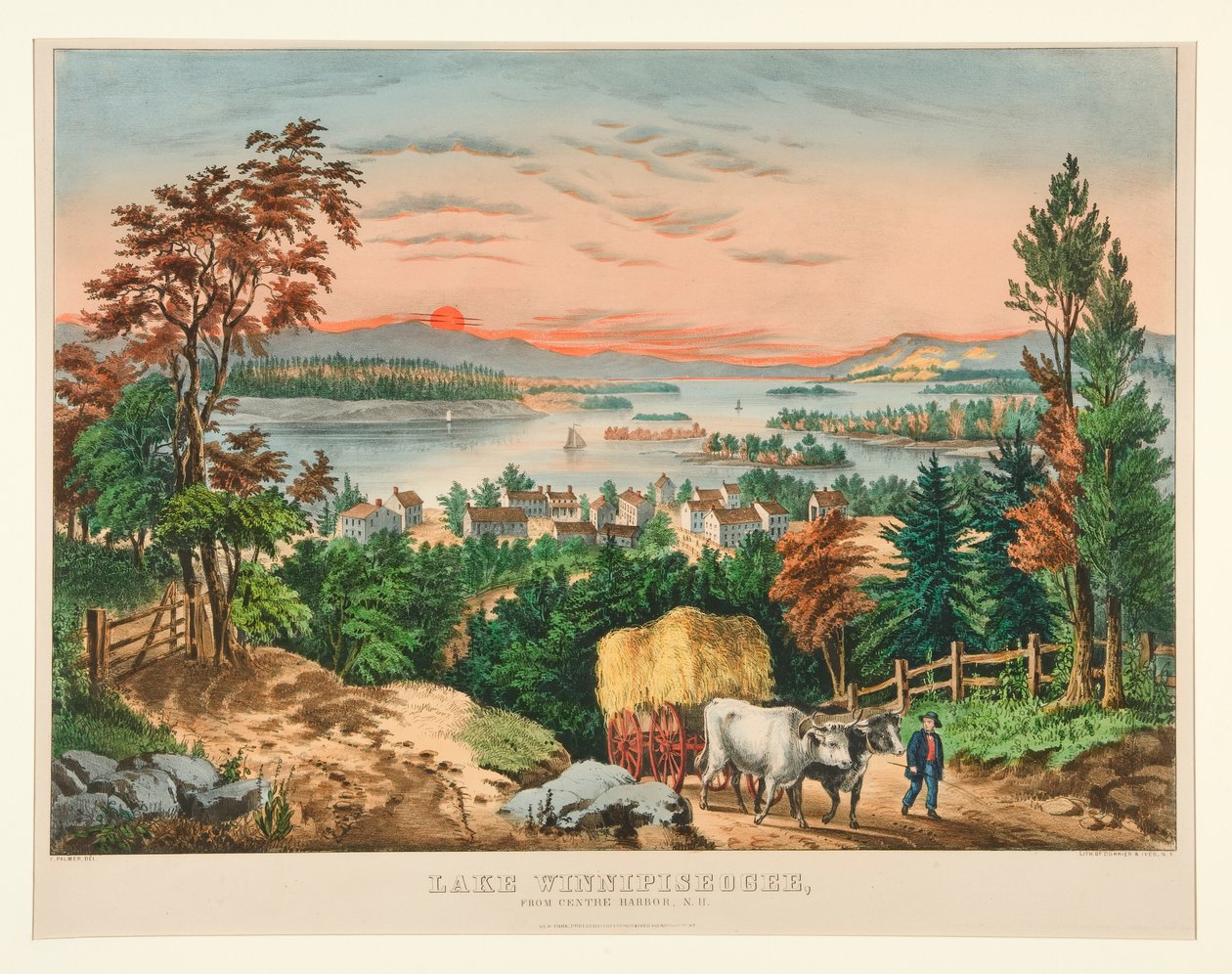Lac Winnipiseogee, de Centre Harbor, NH - Currier and Ives