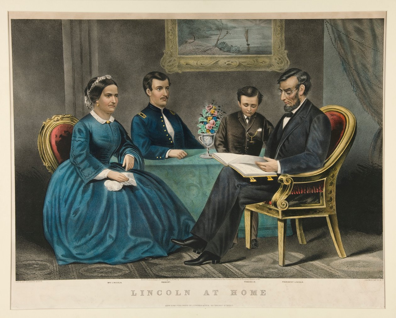 Lincoln à la maison - Currier and Ives