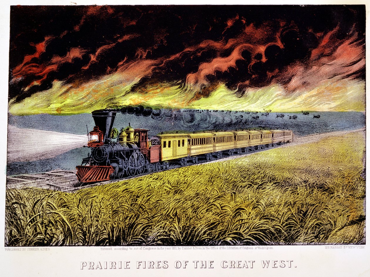 Incendies de prairie du Grand Ouest, USA, 1871 - Currier and Ives