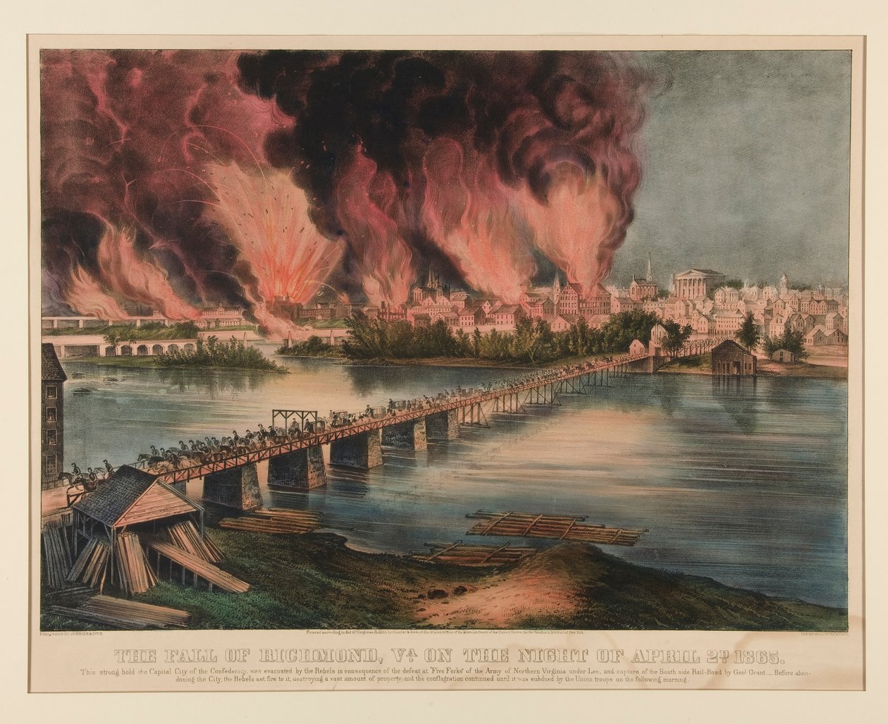 La chute de Richmond, Virginie, la nuit du 2 avril 1865 - Currier and Ives
