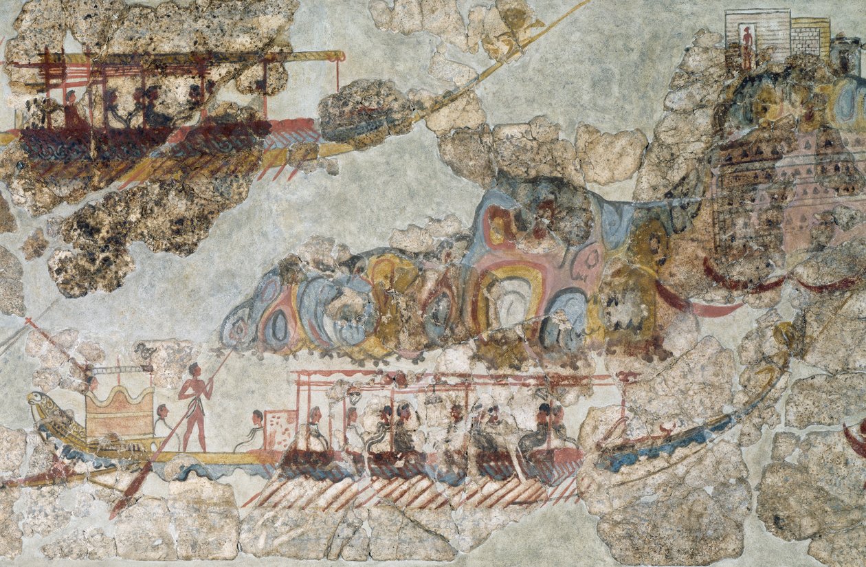 Flotte de navires, fresque de Théra, îles des Cyclades méridionales, civilisation cycladique - Cycladic Cycladic
