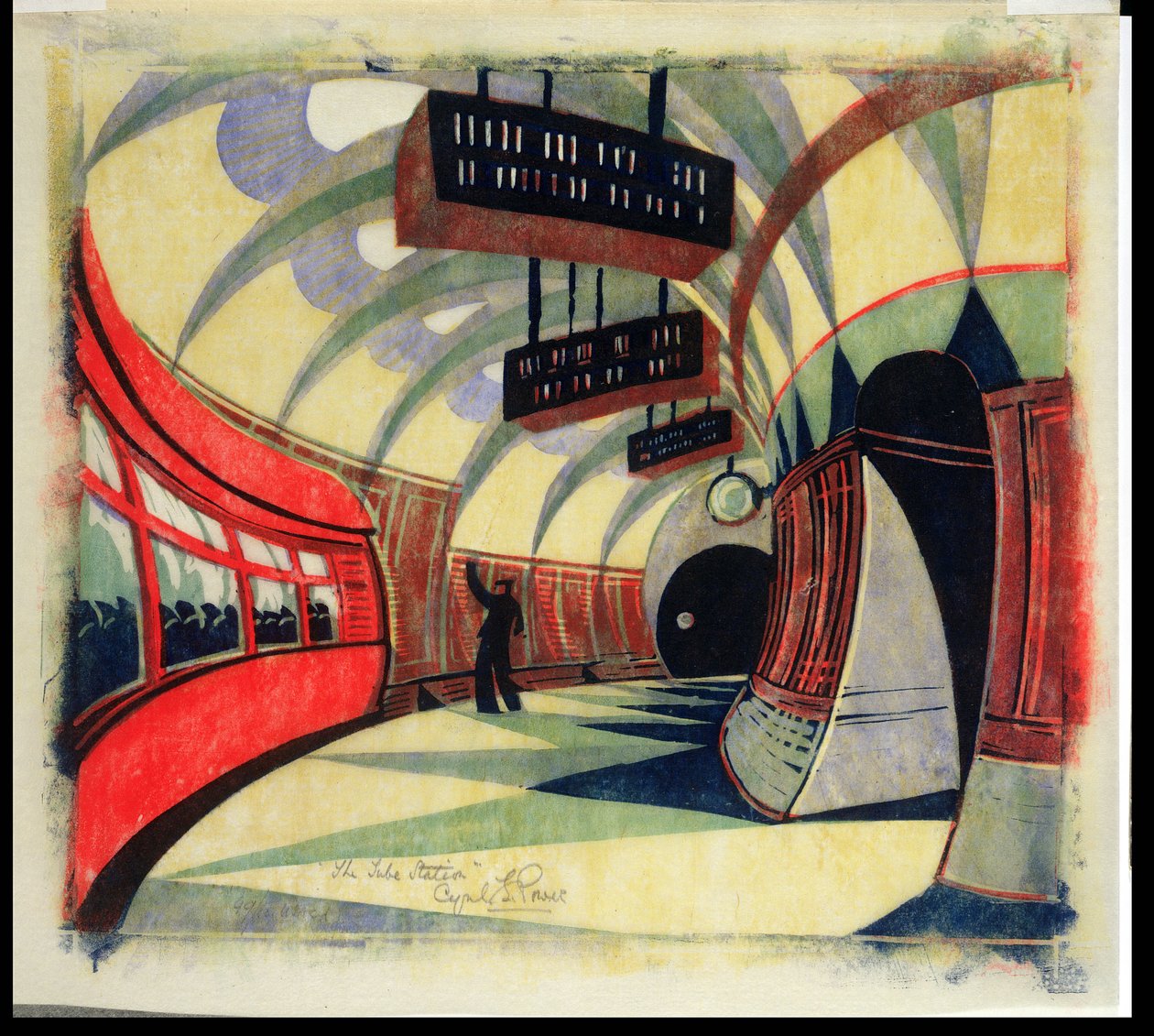 Le train souterrain, vers 1932 (linogravure) - Cyril Edward Power