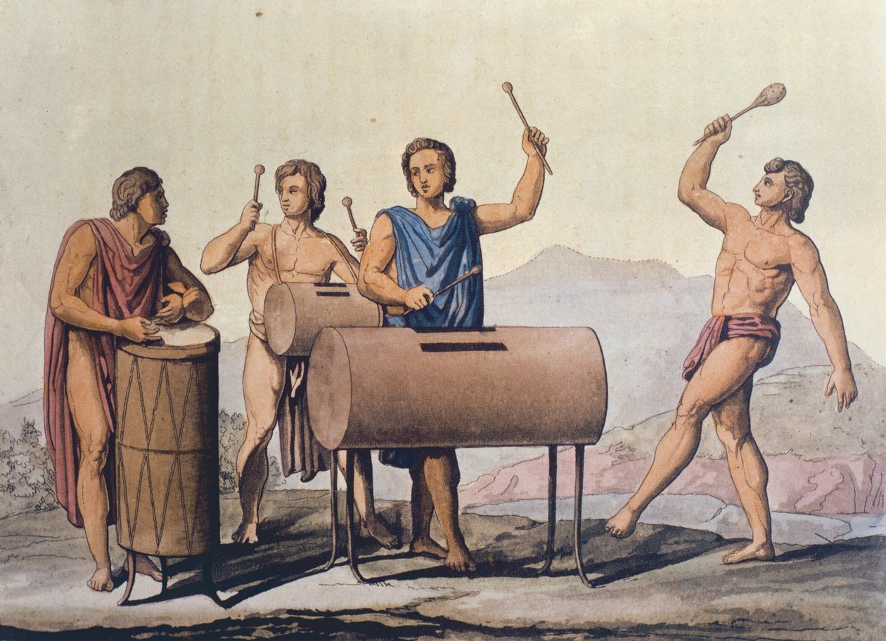 Musiciens aztèques jouant sur des Tlapanhuehuetls - D.K. Bonatti