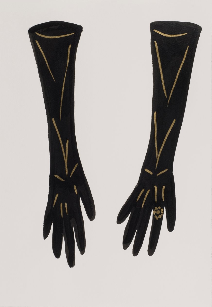 Gants noirs, 2017 (encre de Chine noire, avec feutre doré sur papier) - Daisy de Villeneuve