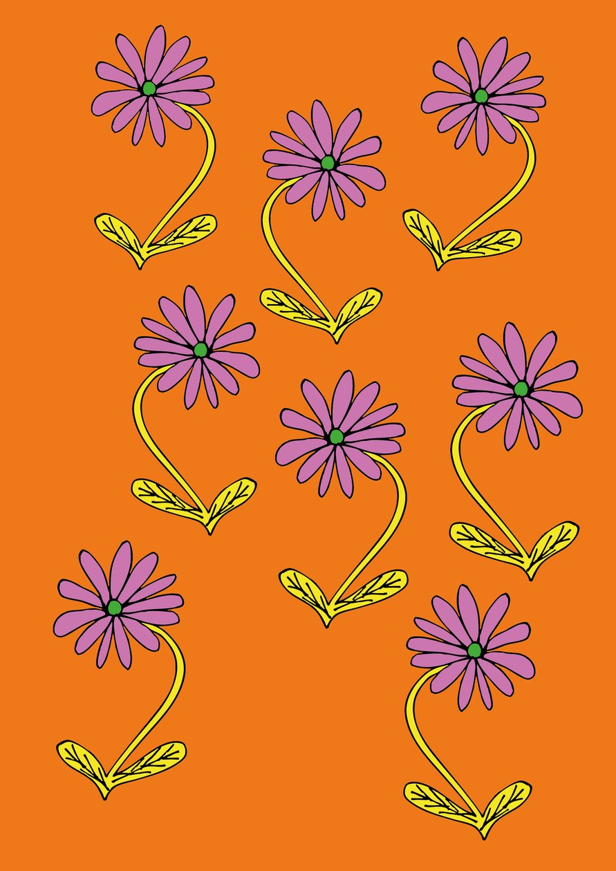 Marguerites répétées fond orange (numérique) - Daisy de Villeneuve