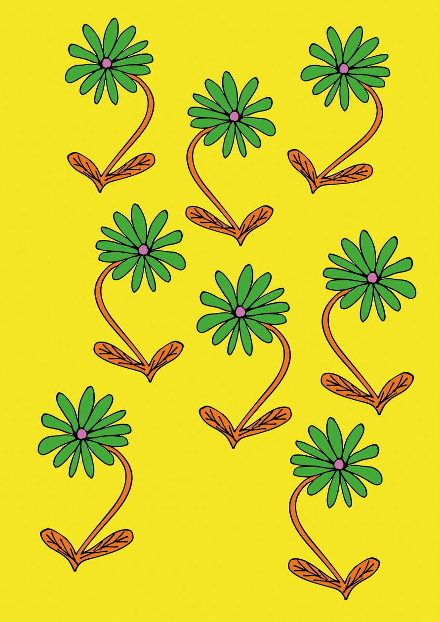 Marguerites répétées fond jaune (numérique) - Daisy de Villeneuve