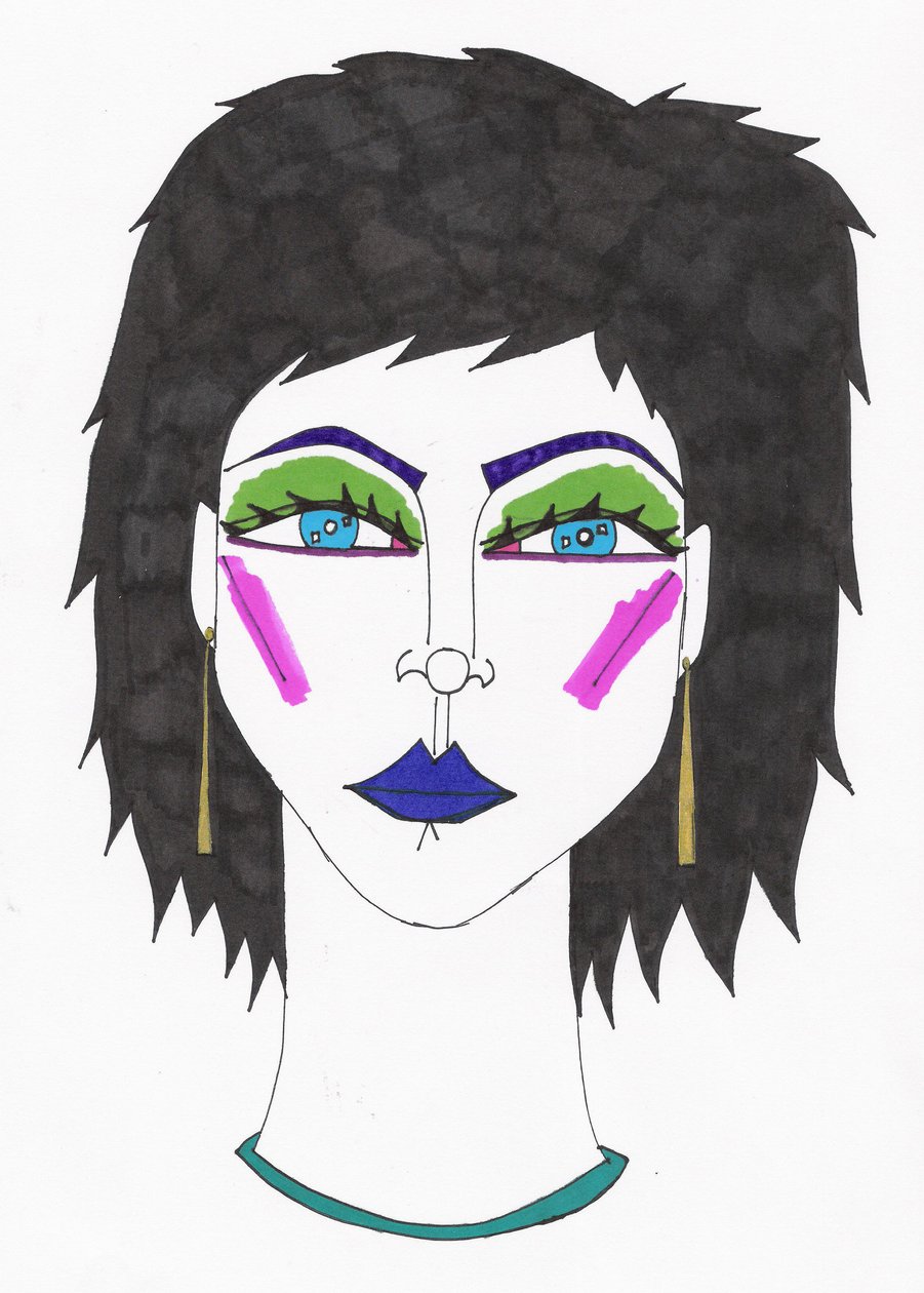 Fille aux yeux bleusCheveux bleus (feutre sur papier) - Daisy de Villeneuve