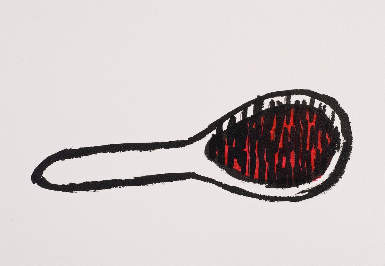 Brosse à cheveux, 2017 (encre de Chine noire et rouge sur papier) - Daisy de Villeneuve