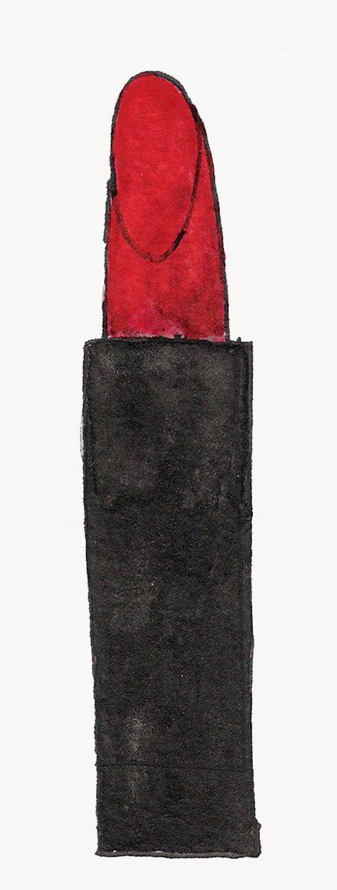 Rouge à lèvres rouge, 2017 (encre de Chine rouge et noire avec feutre doré sur papier) - Daisy de Villeneuve