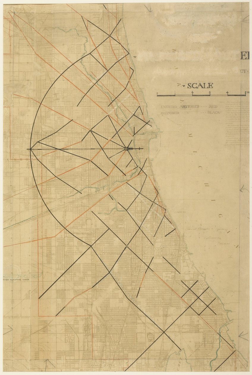 Planche 91 du Plan de Chicago, Chicago, Artères Diagonales Proposées - Daniel Burnham