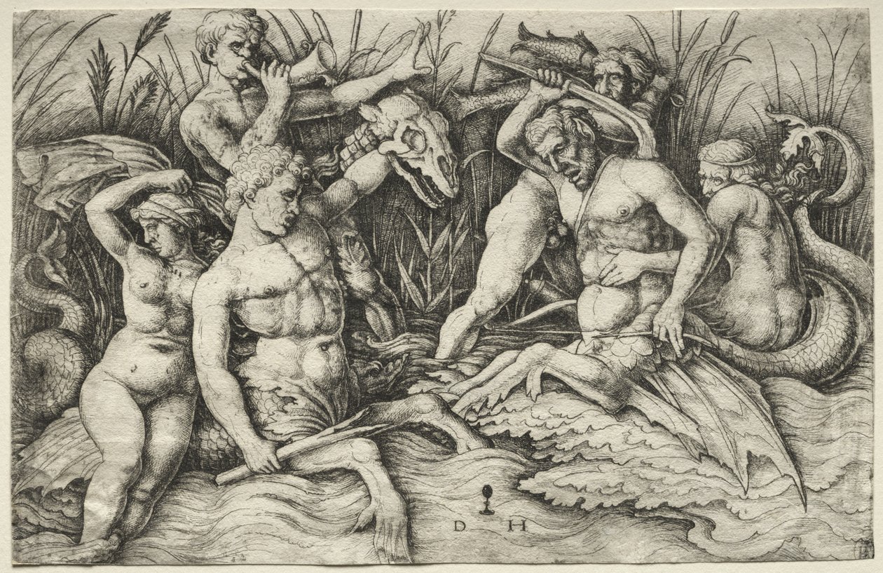 Deux tritons se battant - Bataille des dieux de la mer (partie droite) - Daniel Hopfer