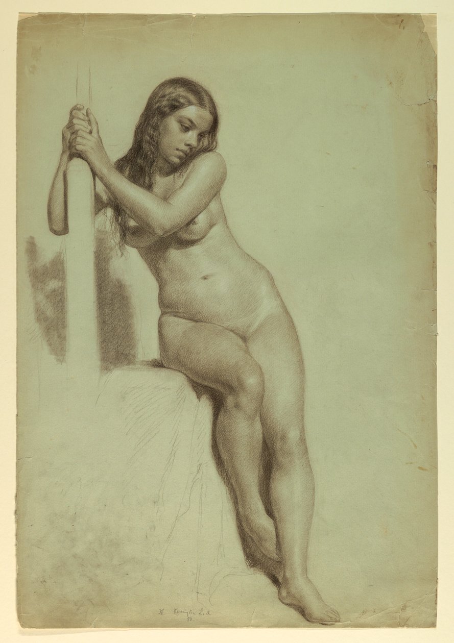 Dessin, Nu féminin perché sur un tabouret, 1858 - Daniel Huntington
