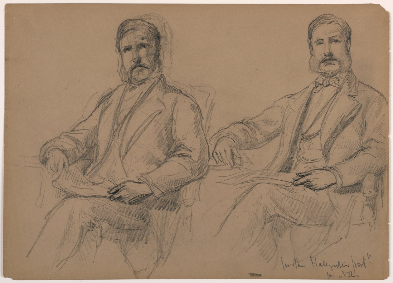 Dessin, Julius Hallgarten assis, deux études ; verso : M. Hunt debout, 1884 - Daniel Huntington