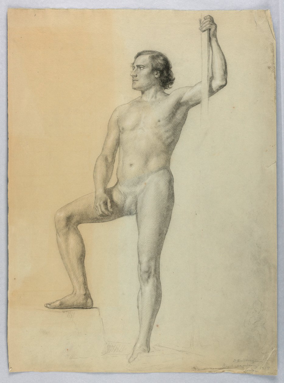 Dessin, Nu masculin avec un pied sur une marche, 1858 - Daniel Huntington